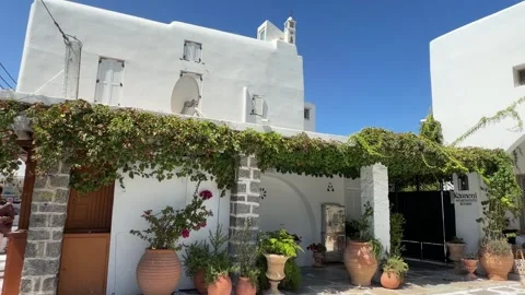 Whitewashed Stone Street Mykonos Greece - Static Daytime View Stock Footage 346717023