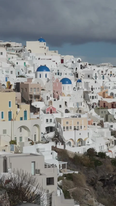 Whitewashed Village on Cliffside in Greece Stock Footage 327841054