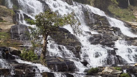 Whitewater Cascades down Mae Ya Waterfall in Thailand, with Sound Video stock 89820731