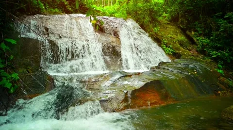 Whitewater Pouring down a Natural Waterfall in Southeast Asia, with Sound 库存影片 56500205