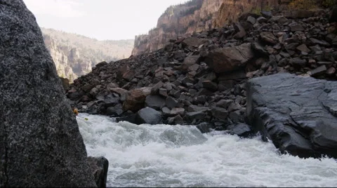 Whitewater Rafting Through Crazy Rapids Stock Footage 64306947
