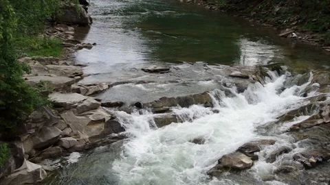 Whitewater river rapids. Large rocks. Europe, Ukraine, Carpathian Mountains Video stock 119452644