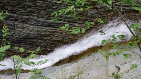 Whitewater river rapids. Layered rocks. Closeup shot. Carpathian Mountains Video stock 119453965