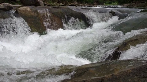 Whitewater river rapids. Rocks. Closeup panning shot. Carpathian Mountains Stock Footage 119452725