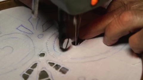 Whitework, traditional hand embroidery technique - in slow motion Stock-Footage 153103643