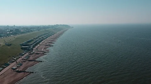 Whitstable beach aerial panoramic view Stock Footage 107487815