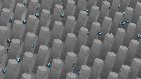 Who is first? Abstract board game. Holographic foil balls overcome obstacles. Stock Footage 128374264