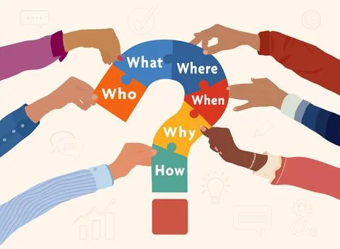 Who What Where When Why How Teamwork Puzzle Piece Concept Stock Illustration