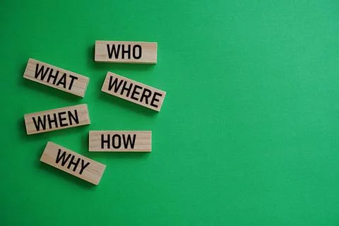 WHO WHAT WHERE WHEN WHY HOW. Concept of learning, thinking easily by asking 5W1H Stock Photos