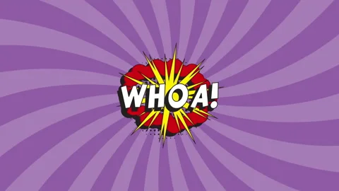 'WHOA!' in a retro comics speech bubble with halftone dotted shadow Stock Footage 156708488