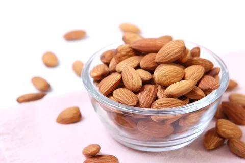 Whole almonds on the table. Stock-Fotos