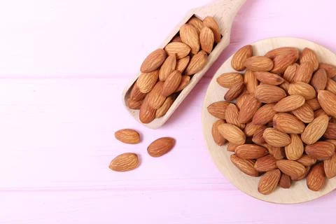 Whole almonds on the table. Stock-Fotos