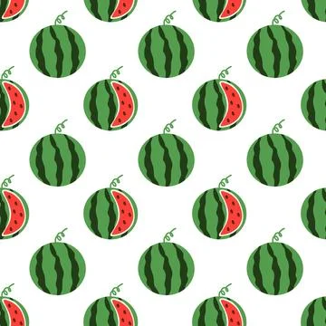 Whole and cut slice, dissected Watermelon Vector Seamless Pattern Stock Illustration