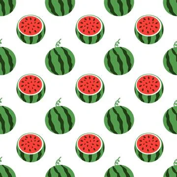 Whole and dissected Watermelon Vector Seamless Pattern. Stock Illustration