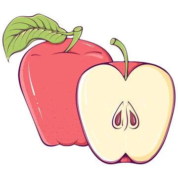 Whole and half colored red apple Stock Illustration