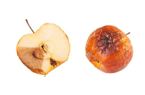 Whole and half decayed red apple fruit Stock Photos