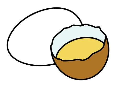 Whole and half of an egg doodle cartoon style illustration. For menu, farmers Stock Illustration