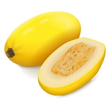 Whole and half of Orangetti Spaghetti Squash.. Stock Illustration