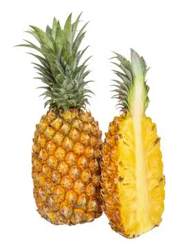 Whole and half pineapple isolated Stock Photos