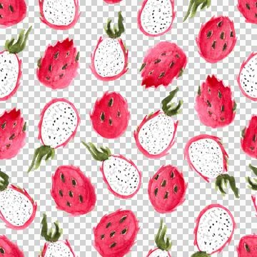 Whole and halved pitaya or pitahaya hand drawn watercolor illustration on white Stock Illustration