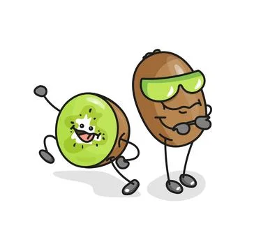 Whole and slice kiwi. Vector flat cartoon color icon with emotions. Stock-Illustration