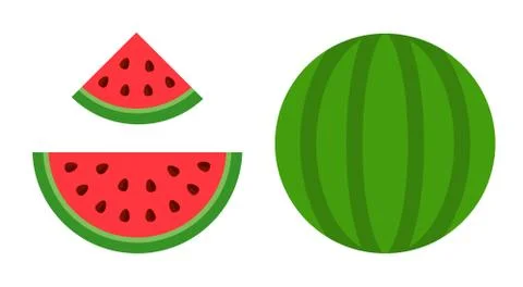 Whole and sliced watermelon vector icon flat isolated Stock Illustration