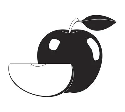 Whole apple with cut slice 2D black filled line object Stock Illustration