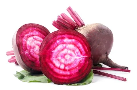 Whole beetroot and half on a white background. Isolated Stock Photos