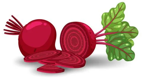 Whole beetroot and sliced on white background Illustrazione stock