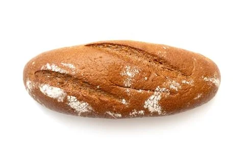 Whole brown cereal bread with flour isolated on white, top view Stock Photos