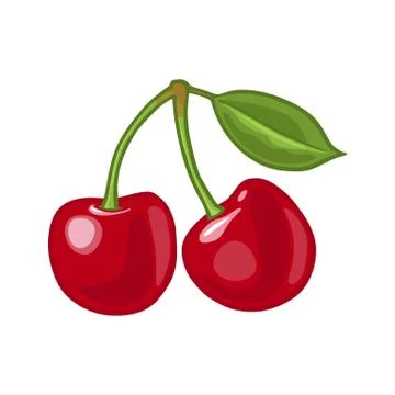 Whole cherry berry with leaf. Vector vintage flat Illustrazione stock