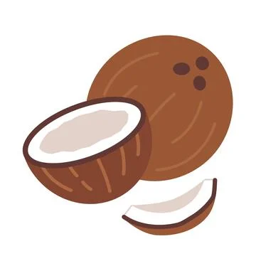 Whole Coconut, half nut, shell and slice. Modern vector illustration isolat.. 스톡 일러스트