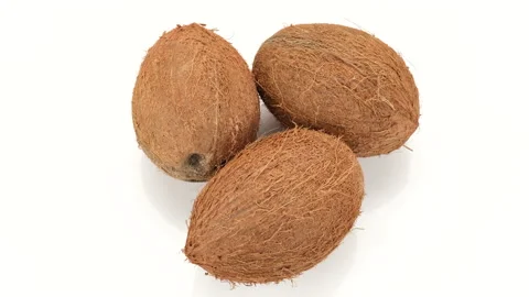 Whole coconuts isolated on white background, rotate Stock Footage 205360657