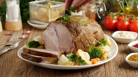 Whole cooked pork neck. Stock Footage 146442569
