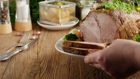 Whole cooked pork neck. Stock Footage 146442596