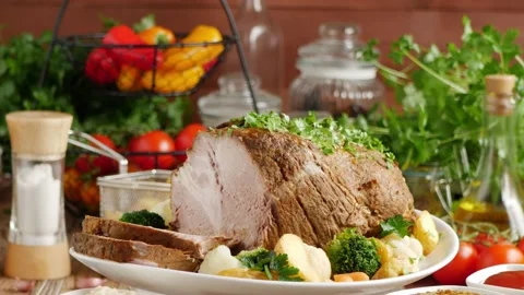 Whole cooked pork neck. Stock Footage 146442635