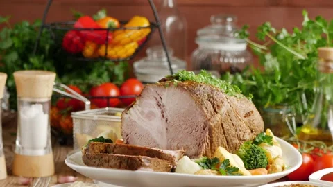 Whole cooked pork neck. Stock Footage 146442657