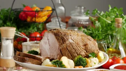 Whole cooked pork neck. Stock Footage 146442700