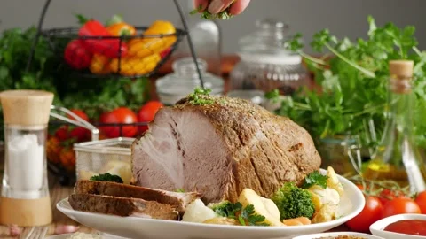 Whole cooked pork neck. Stock Footage 146442715