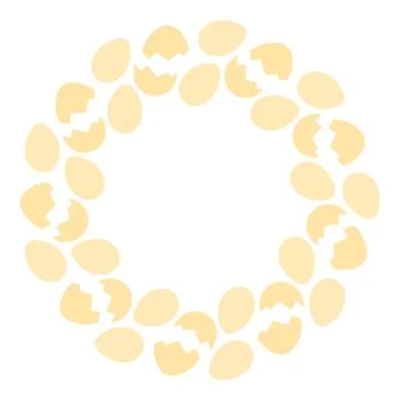 Whole Eggs and Cracked eggshell Circle Frame in trendy monochrome gold shade イラスト素材