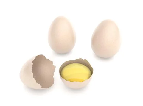 Whole Eggs in Background and Broken Raw Egg in Foreground. Stock Illustration