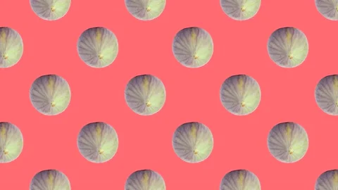 Whole fig fruit in animated grid seamless loop pattern on a coral background Stock Footage 222318869