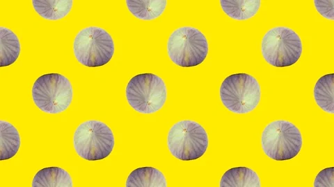 Whole fig fruit in animated grid seamless loop pattern on a yellow background Stock Footage 222319931