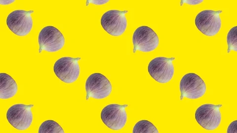 Whole fig fruit in animated grid seamless loop pattern on a yellow background Stock Footage 222324611