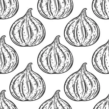 Whole fig seamless vector pattern. Vintage sketch of ripe garden fruit イラスト素材