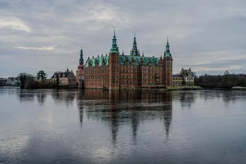 The whole Frederiksborg Castle with reflections Stock Photos