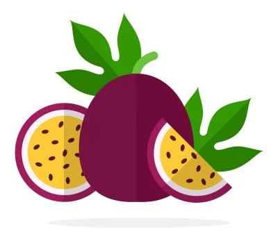 A whole fruit passion fruit, half passion fruit and a piece of passion fruit Stock Illustration