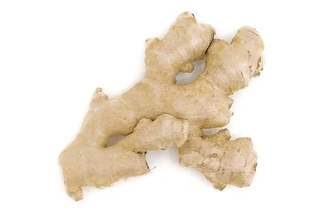 Whole ginger displayed on smooth white lighting. Stock Photos