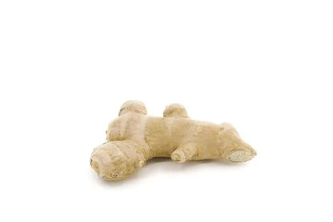 Whole ginger root captured on white studio backdrop. Stock Photos