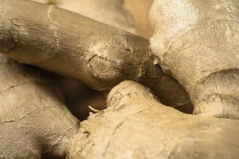 Whole ginger root. Extreme Close up of ginger Fotos Stock